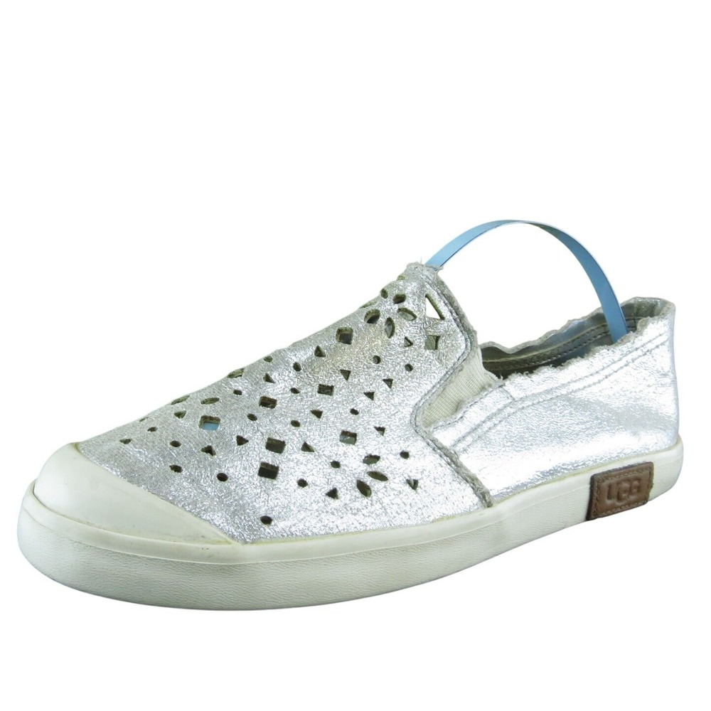 UGG Australia Youth Girls Flat Shoes Silver Textile Slip On Size 3 Medium